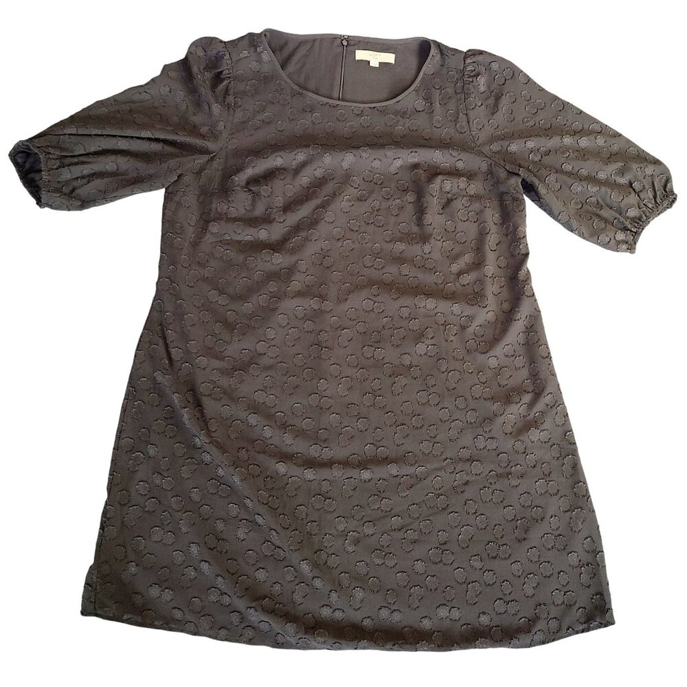 Loft Little Black Shift Dress Cocktail Ruched Sleeves Hidden Zipper Closure